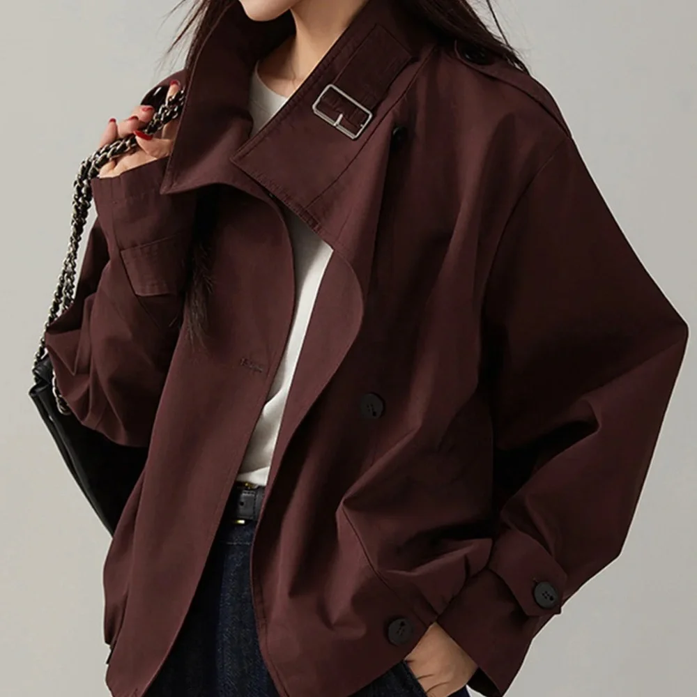 Commense Vintage Loose Trench Coat In Burgundy Size L NWT - Picture 6 of 14